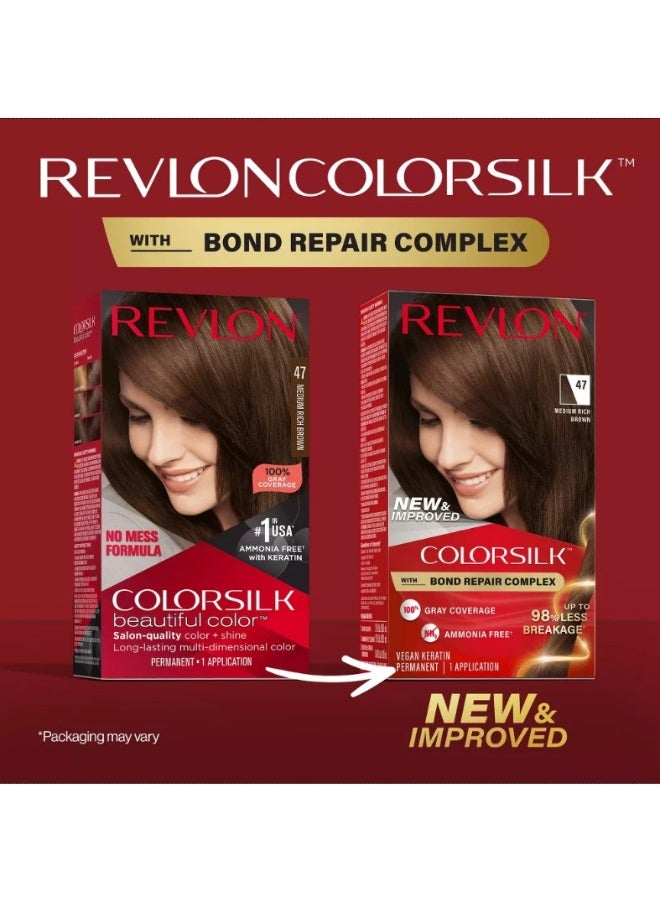 Revlon ColorSilk Permanent Hair Color with Bond Repair Complex - 47 Medium Rich Brown - Image 3